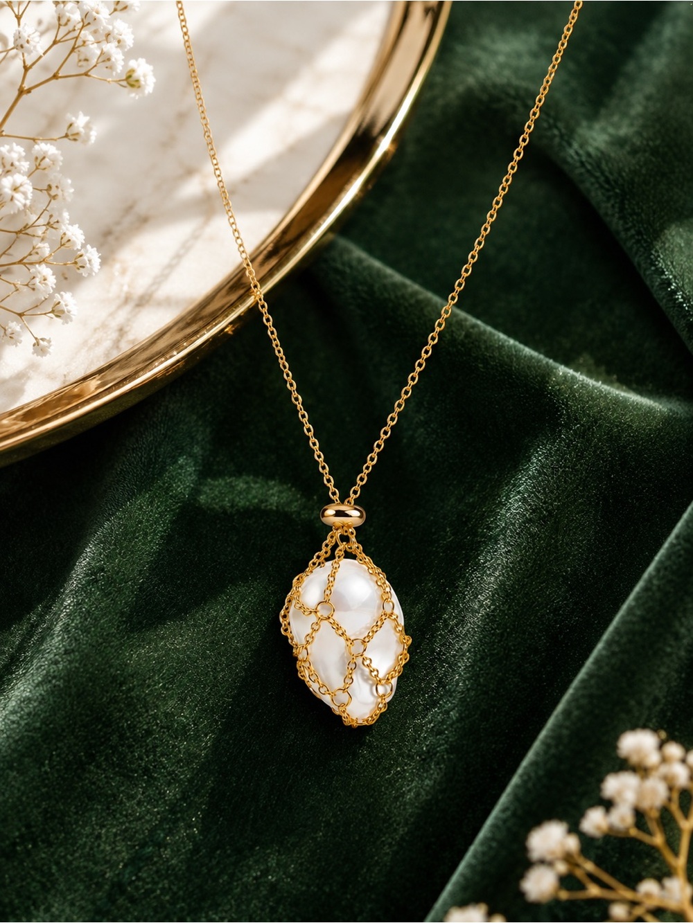Gold  Pearl Teardrop Pendant Necklace - Women Jewelry
